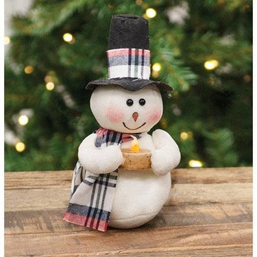 Crimson Top Hat Snowman with Tealight - The Fox Decor
